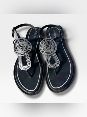 west loop Black Sandals with Silver Beaded Medallions